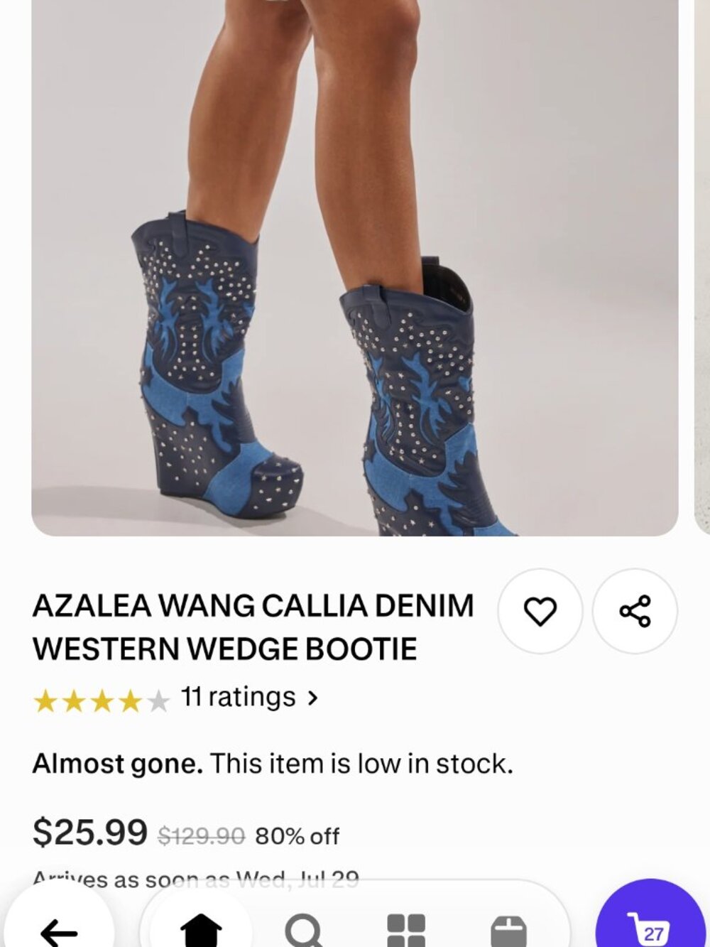 AKIRA AZALEA WANG CALLIA DENIM WESTERN WEDGE BOOTIE Size 88